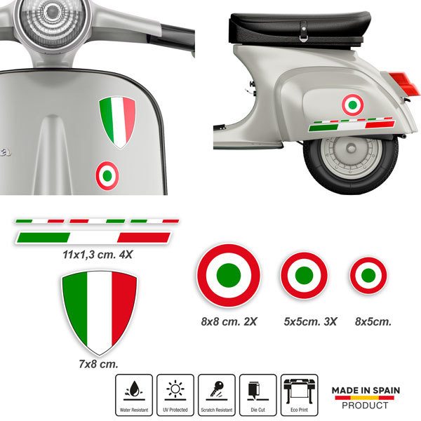 Aufkleber Motorrad Vespa Flaggen und Wappen Italien