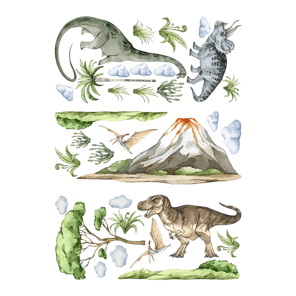 Kinderzimmer Wandtattoo: Dinosaurier auf Jurassic-Abenteuer mit Wolken und 