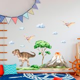 Kinderzimmer Wandtattoo: Dinosaurier auf Jurassic-Abenteuer mit Wolken und  4