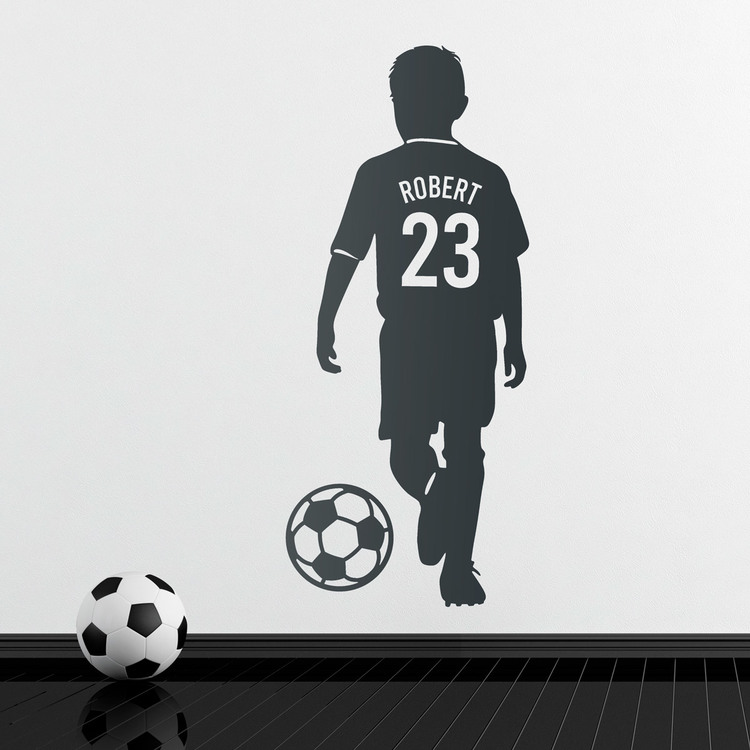 Kinderzimmer Wandtattoo: Silhouette eines Fußballkindes mit personalisierte