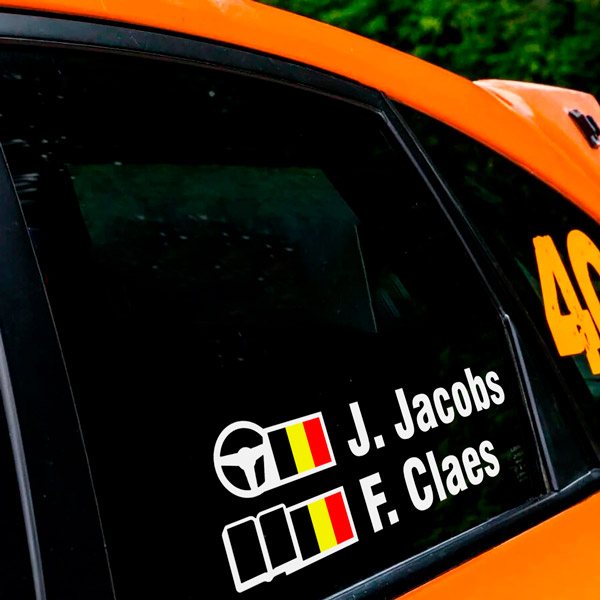 Aufkleber: Name und belgische Rallye-Flagge