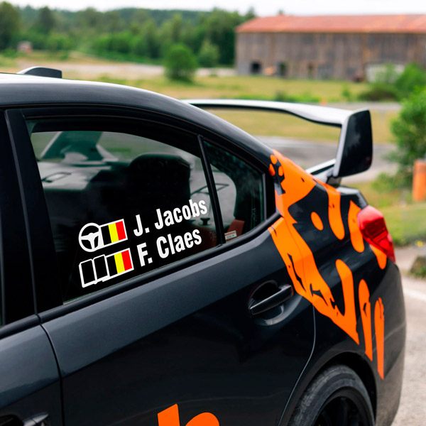 Aufkleber: Name und belgische Rallye-Flagge