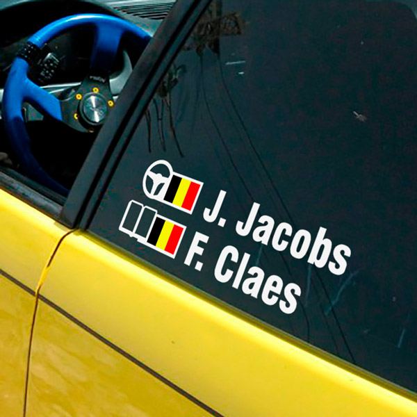 Aufkleber: Name und belgische Rallye-Flagge