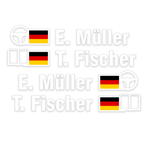 Aufkleber: Name und deutsche Rallye-Flagge