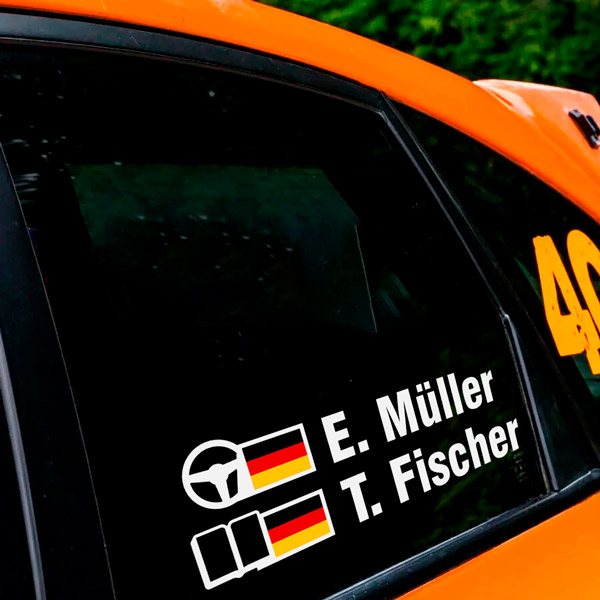 Aufkleber: Name und deutsche Rallye-Flagge