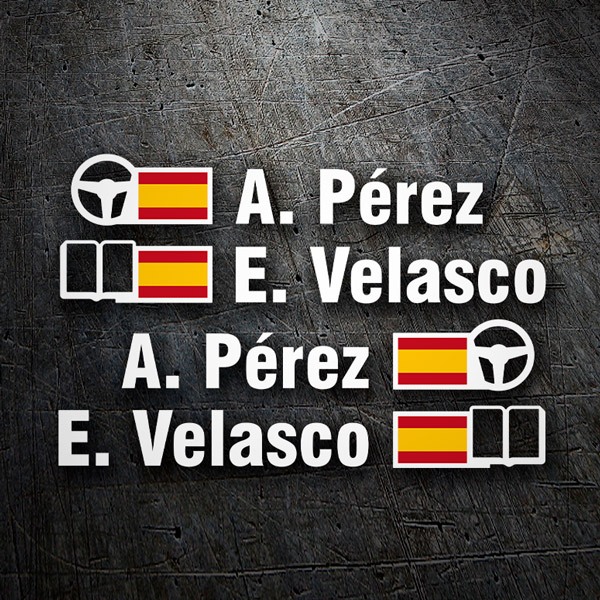 Aufkleber: Name und spanische Rallye-Flagge