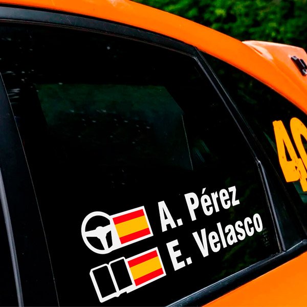 Aufkleber: Name und spanische Rallye-Flagge