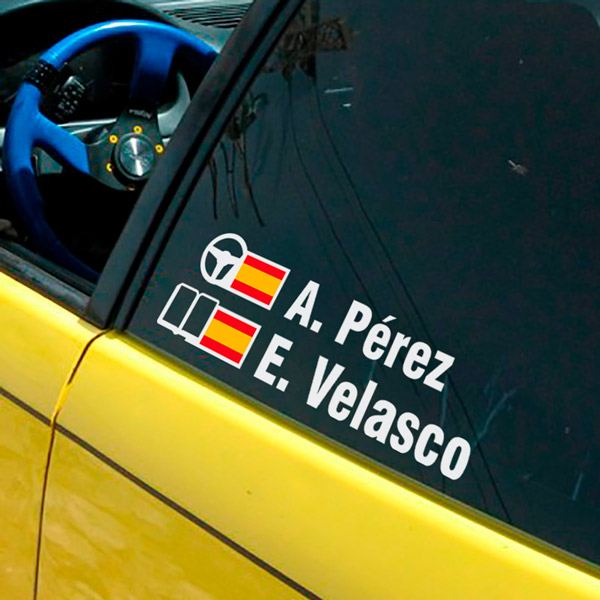 Aufkleber: Name und spanische Rallye-Flagge