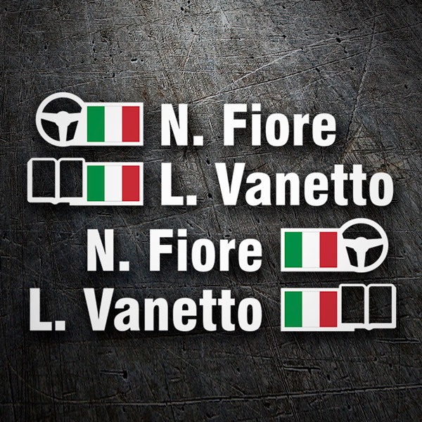 Aufkleber: Name und italienische Rallye-Flagge