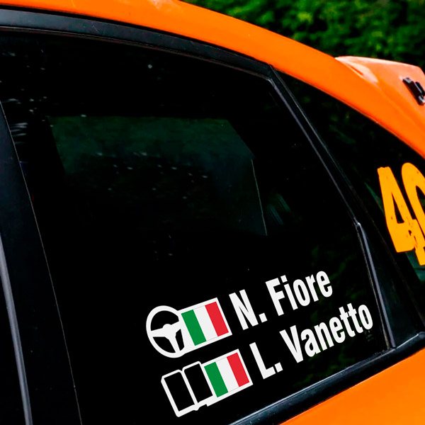 Aufkleber: Name und italienische Rallye-Flagge