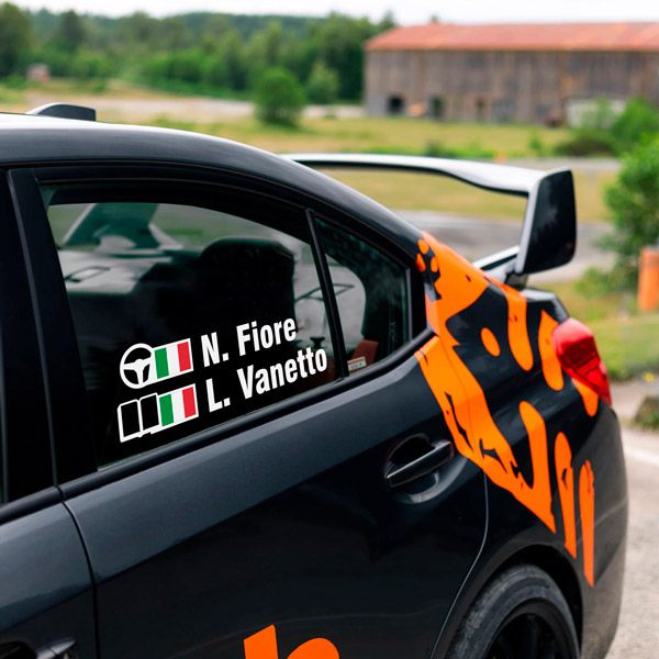 Aufkleber: Name und italienische Rallye-Flagge