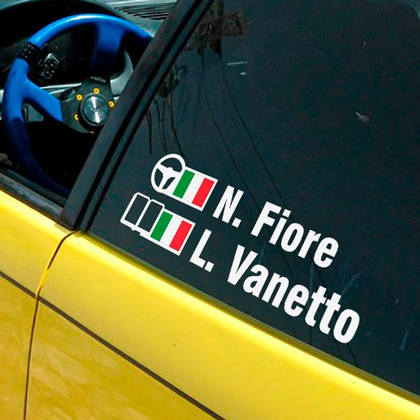 Aufkleber: Name und italienische Rallye-Flagge