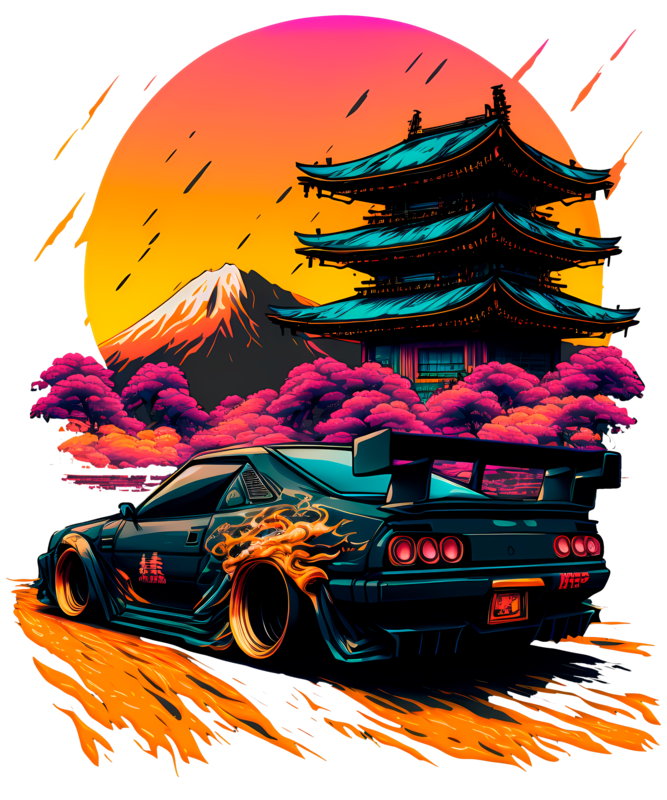 T-shirts: T-Shirt von Tuning-Driftwagen mit Japanischem Temp