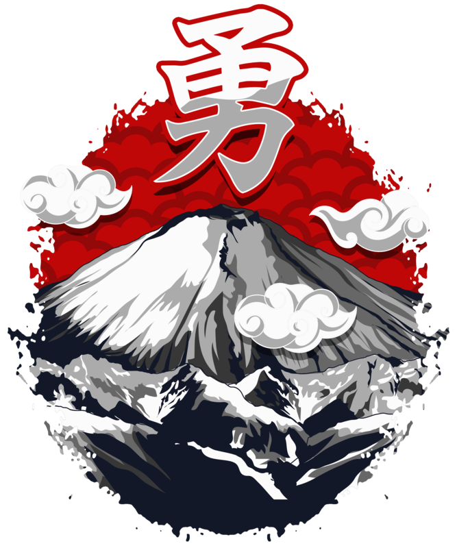 T-shirts: T-Shirt Fuji Berg mit Kanji und Wolken