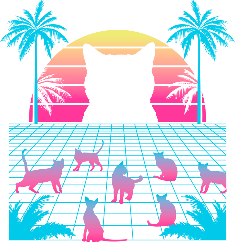 T-shirts: Vaporwave T-Shirt mit Katzen und Palmen